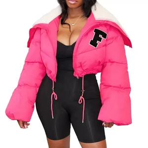 OEM Factory High Quality Heavyweight Winter Casual Bomber Down Coat logo Printed Embroidery Custom Cropped Puffer Jacket