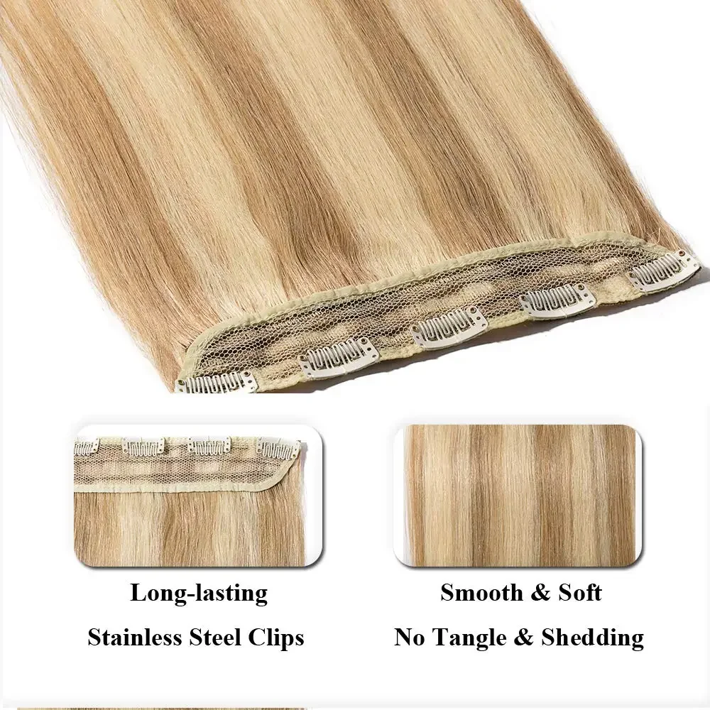 Une pièce 5 clips 100% vrais cheveux humains raides doux 3/4 pleine tête en forme de trame cheveux plus épais 120g pour salon de haute qualité P8-613_voghion.com