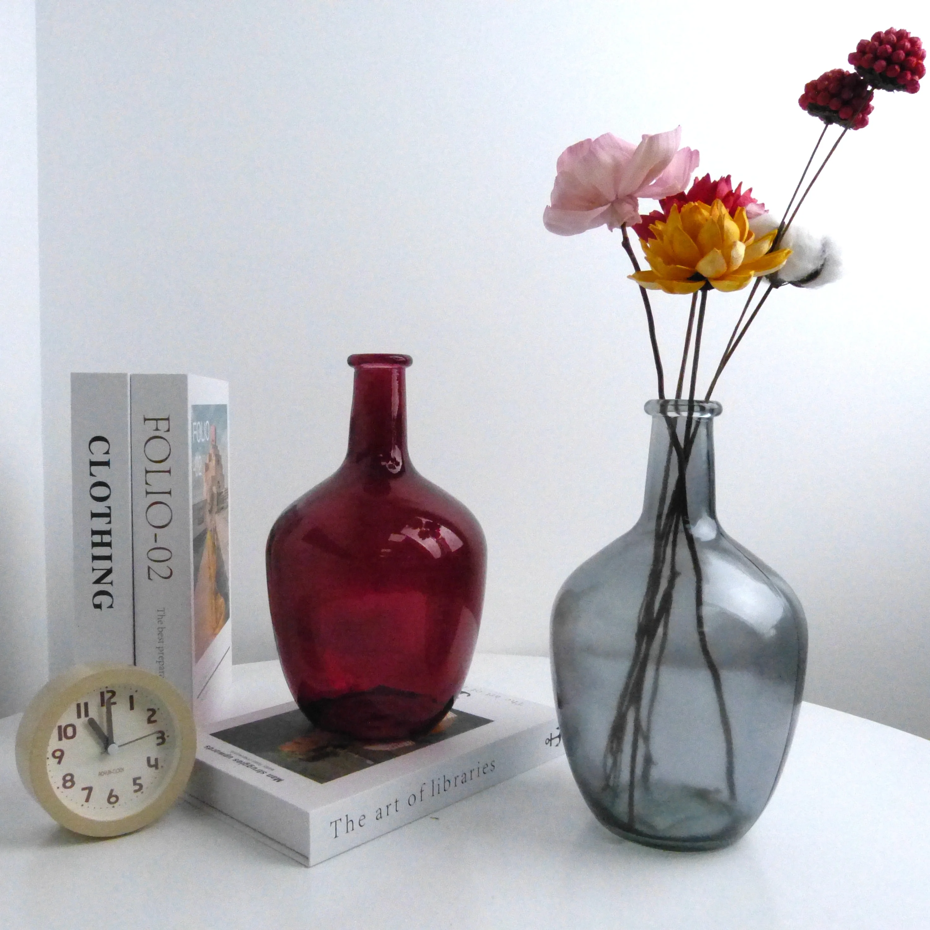 Wholesale Recycled Matte Black Round Big Home&wedding Glass Flower