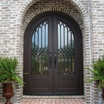 Arched double entry door with transom, View wrought iron double entry ...