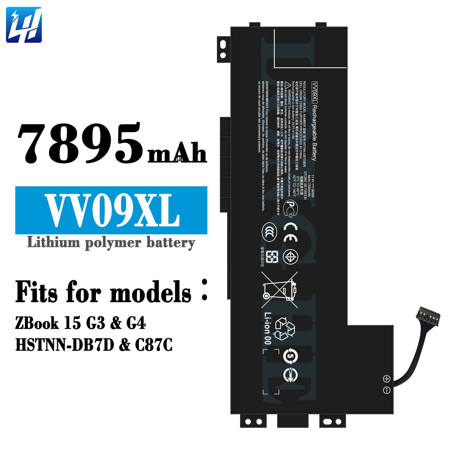 VV09XL 9-cell Laptopbatterij – 90Wh, 11,4V, Voor HP ZBook 15 G3/G4, Vervangt 808398-2C1, 90Wh 2 miniatura