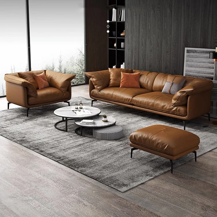 Light Luxury Leather Sofa Living Room Modern Simple 1+2+3 Sofa ...