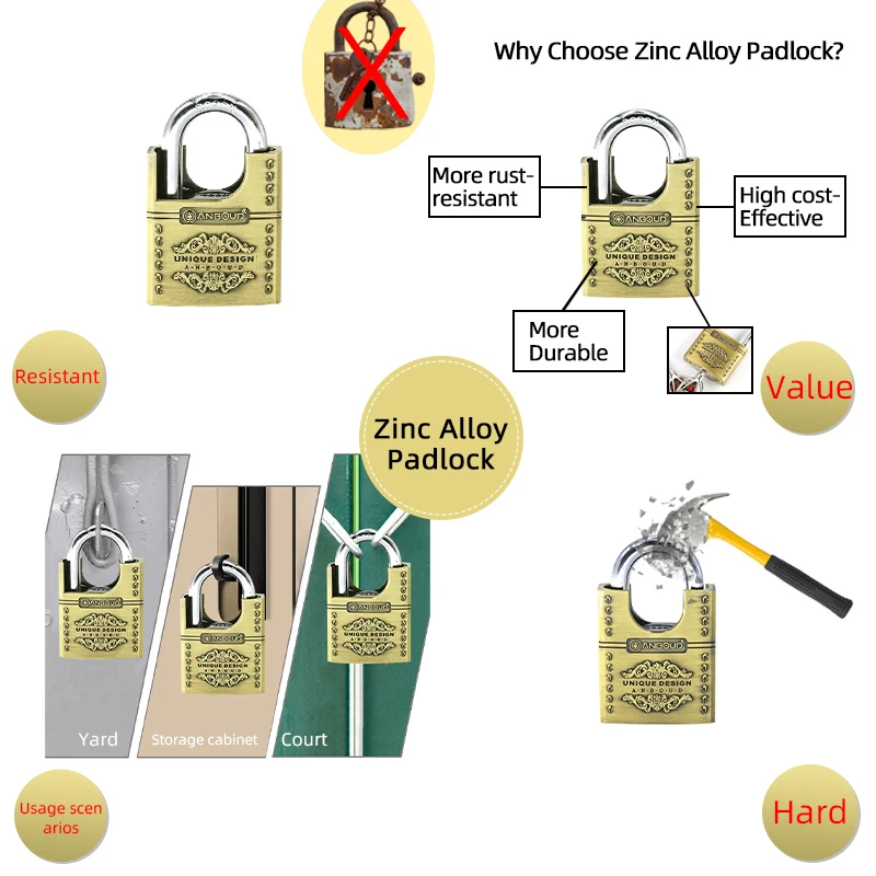 2025 Outdoor Safety Stainless Zinc Alloy Steel Keyed-Alike High Security Anti-Theft Padlock Cheap Price Waterproof
