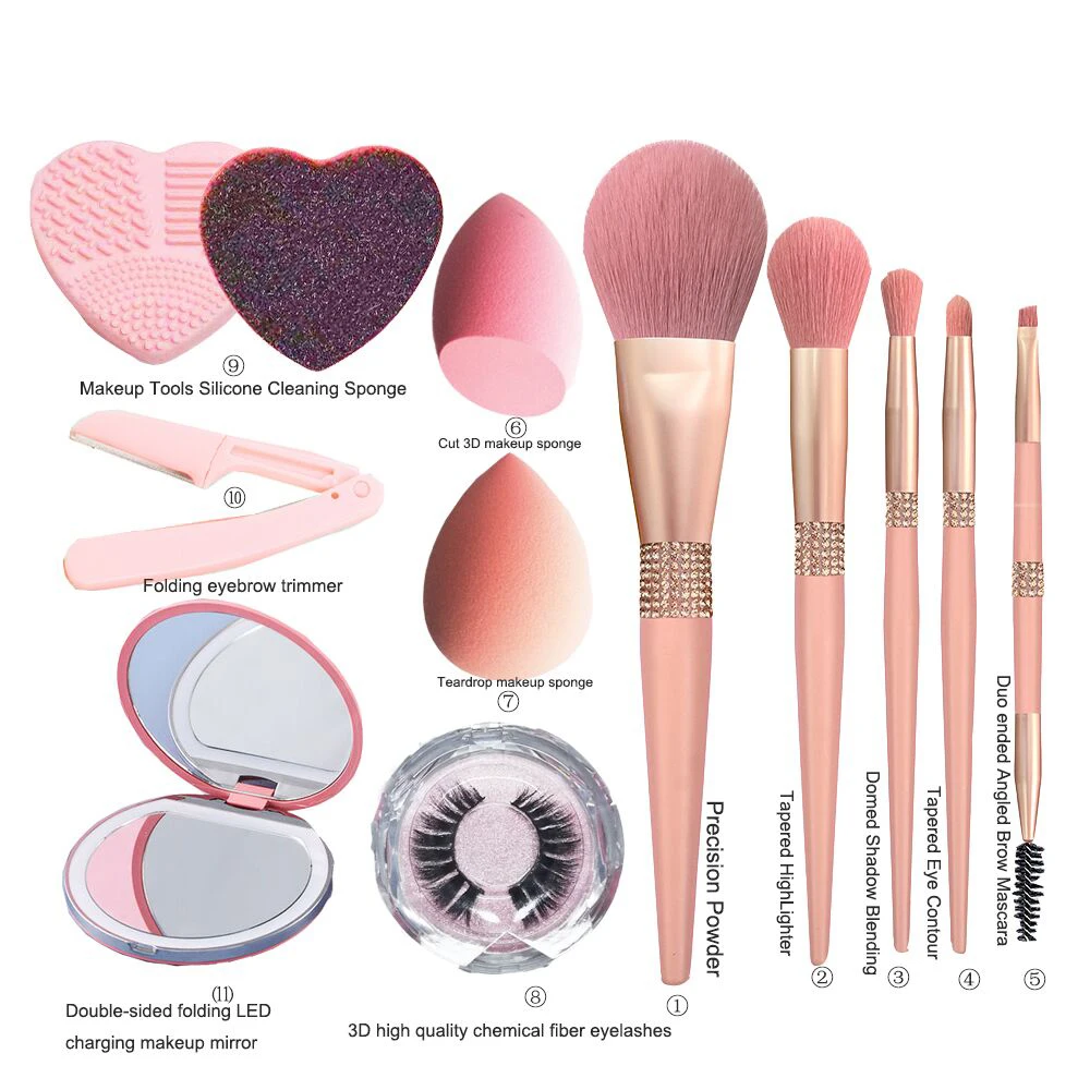 Фирменная креативная портативная светодиодная Кисть для макияжа, набор с зеркалом и ящиком для хранения, Вращающийся складной набор кистей для макияжа