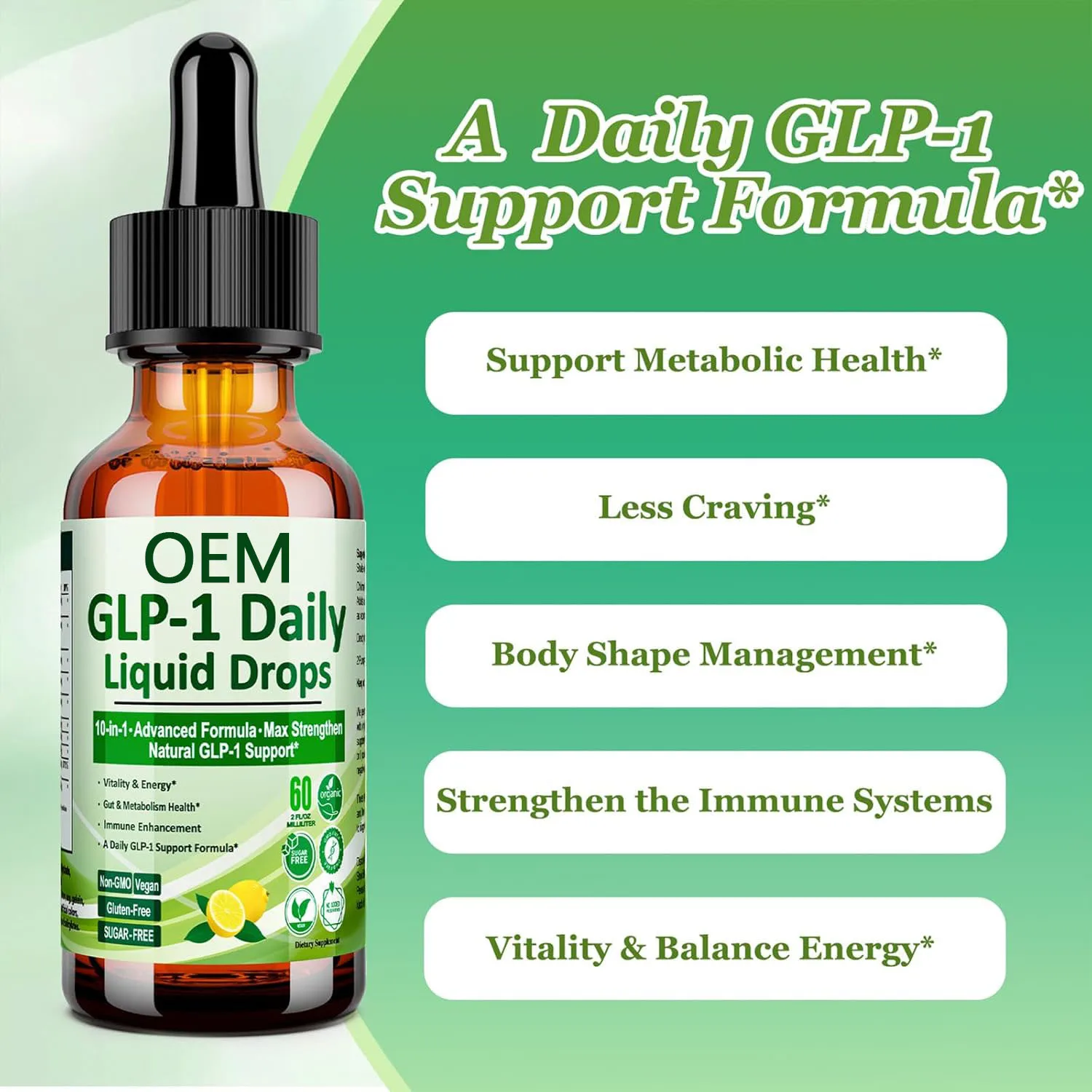 glp 1 metabolism drops Private label GLP-1 Supplement Liquid Drops GLP-1 Support for Metabolic Gut  & Digestive Health Immune & Energy Support