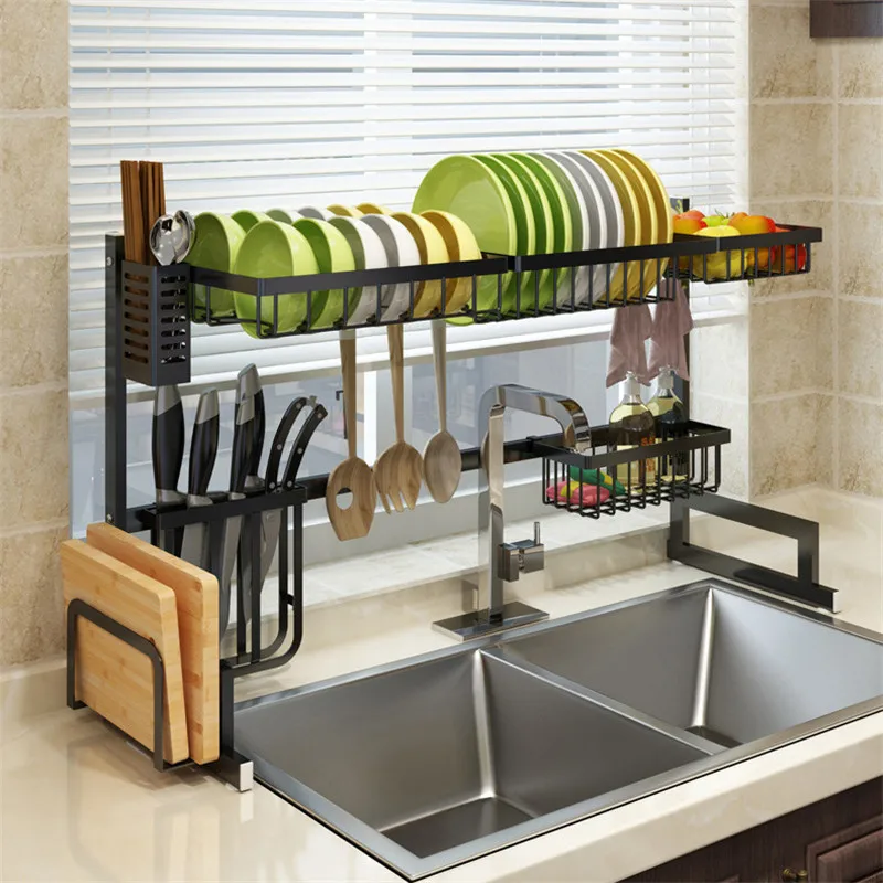 dish drying rack over the sink,kitchen