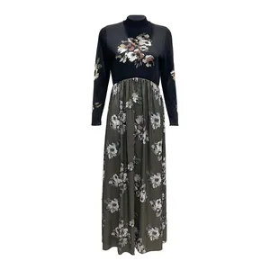 Clothing Manufacturers Custom Spring Summer Autumn Elegant Printed Long Sleeved High Neck Floral Dress