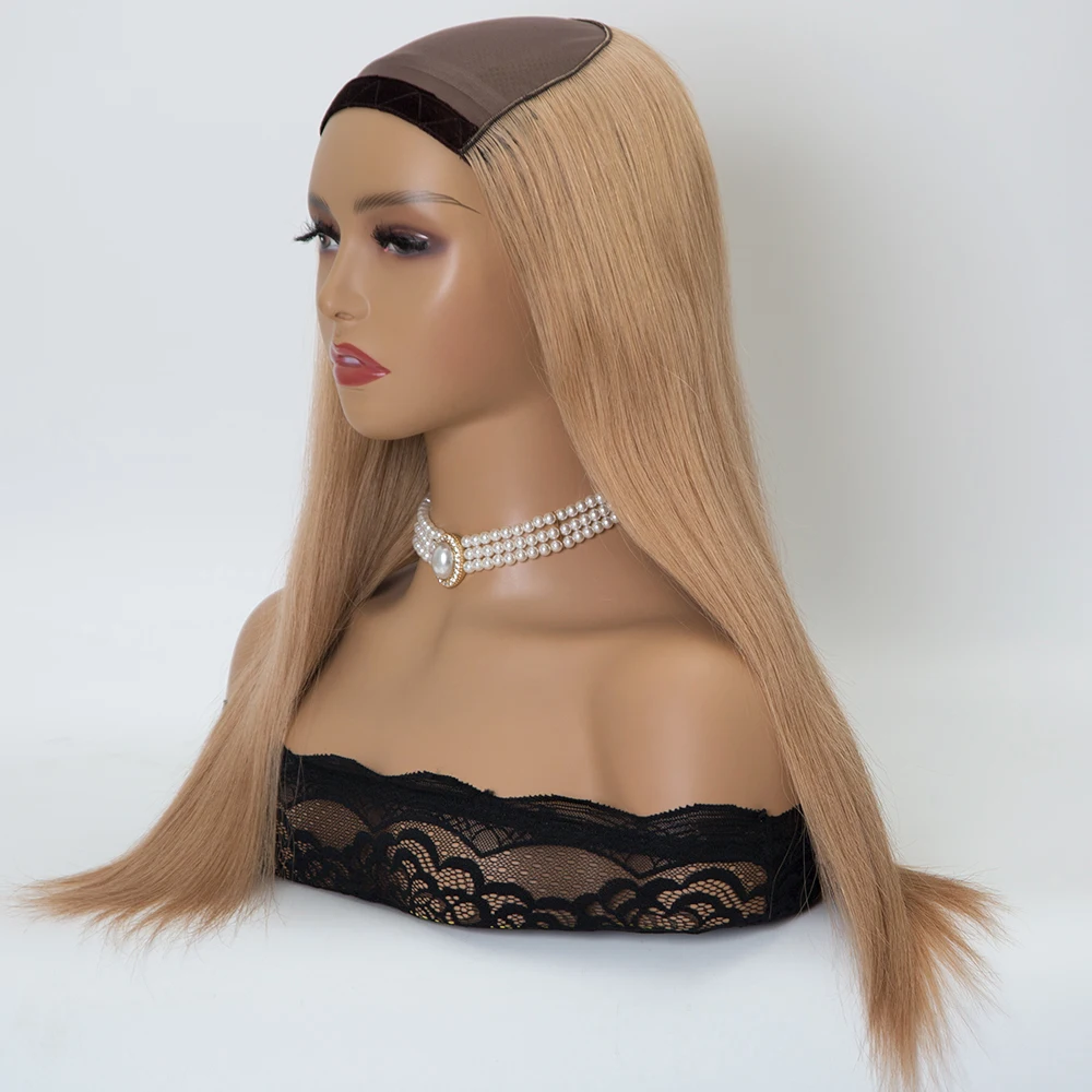 PR9 Light brown color 16 inch 150% density straight texture machine weft U-part Hat wig