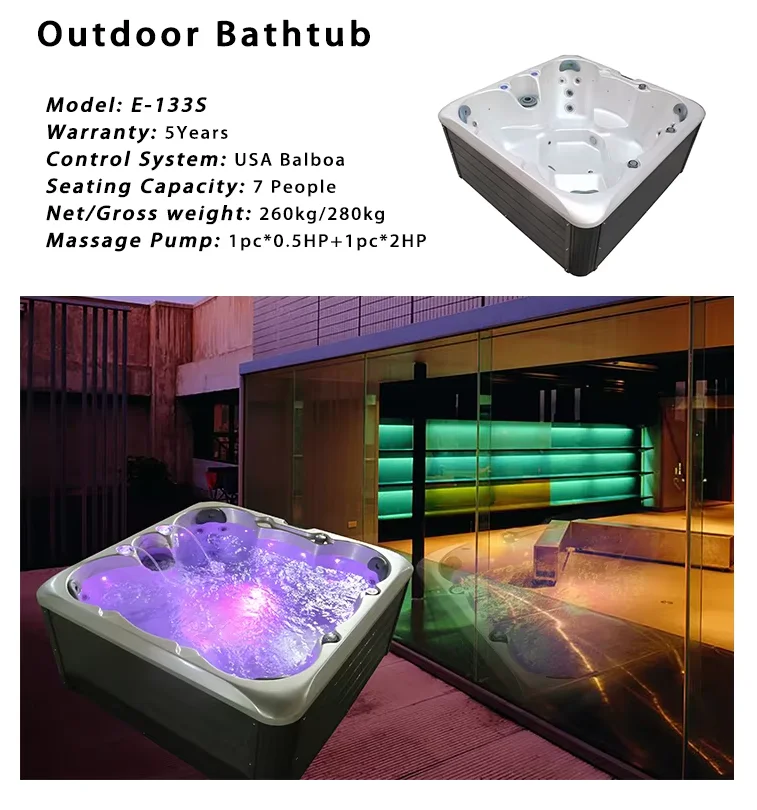 7 People Freestanding Hot Tub with 30 Jets and 1.9M Length for Outdoor Spas and Whirlpool