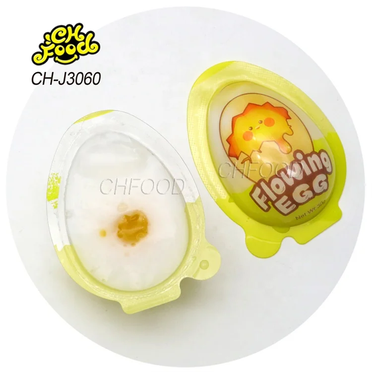 Wholesale Hot Seiing New Item Funny Design Fruity Flowing Egg Jelly Pudding Halal Kids Snack Food Sweets OEM China Candy