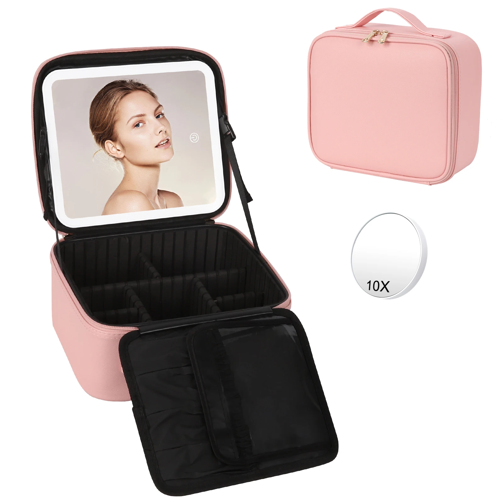 ReIaveI Makeup Bag with Light up Mirror with 3 Color Lights Makeup Case Travel Bags Brush Organizer Storage Box
