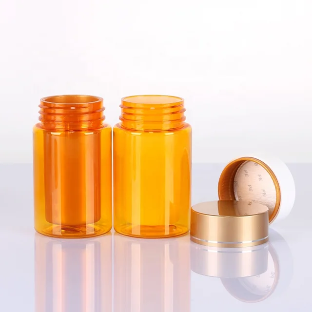 100ml PET Orange Food Grade Customize Colour Plastic Bottle with Metallic Cap for Vitamin/ Capsule/ Supplement/ Tablet/ Pharmacy