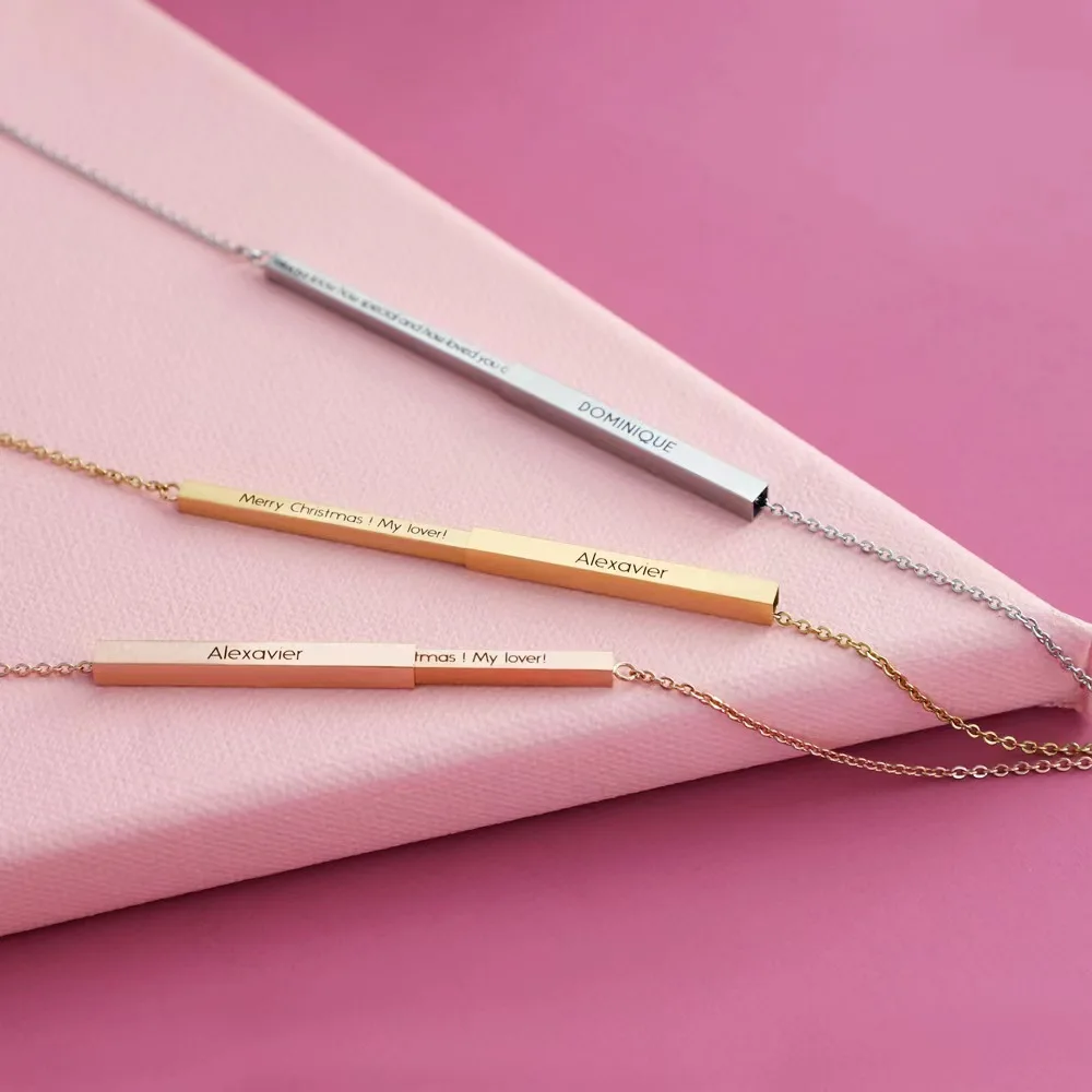 Hidden Message Necklace U2013 3D Secret Message Pendant For Women U2013 Personalized Bar Necklace With Inside & Outside Engraving, Anniversary, Birthday, Valentine Gift
