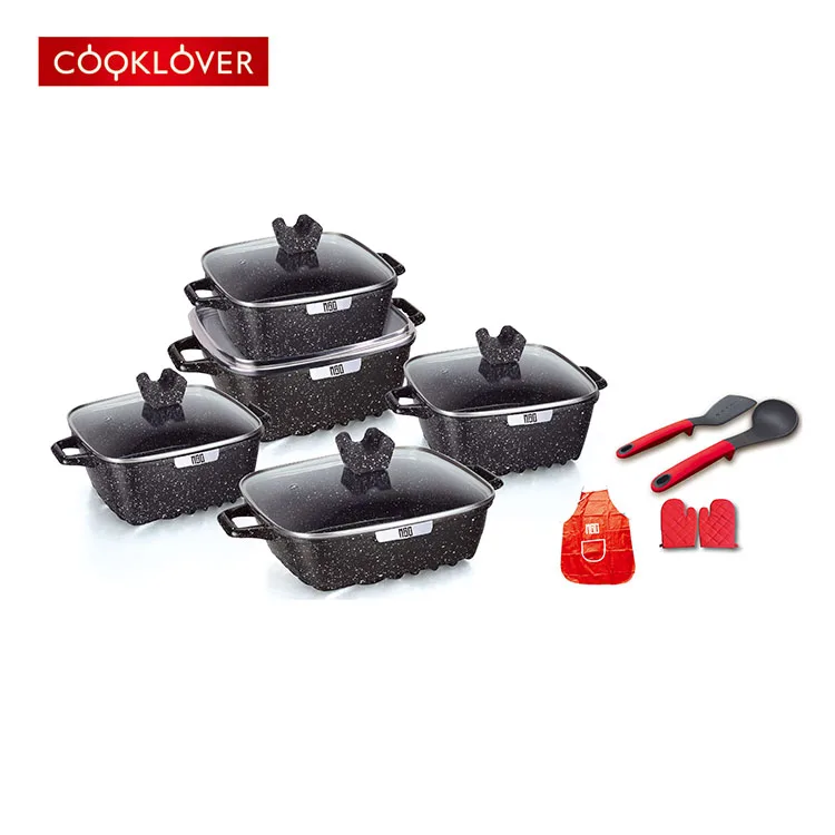 Cooklover 15 Pcs Food Grade Combination None Stick Pot Set Cookware Set