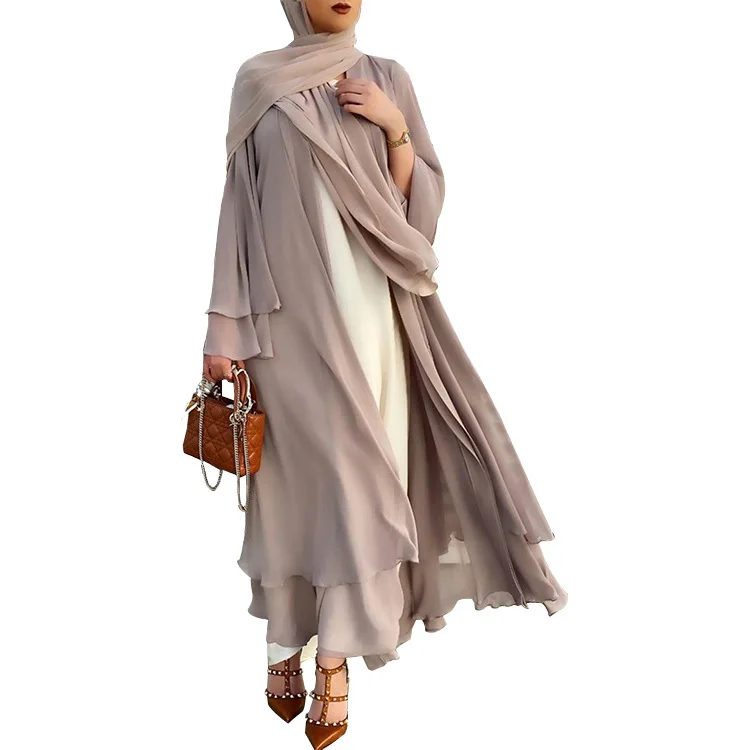 Dubai Style Abaya Peach & Black maxi dress kaftan Islamic Dress For Women