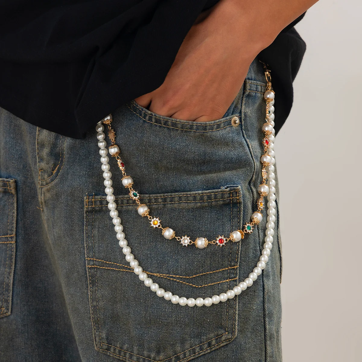 Fashion Punk Jewelry Street Jeans Chains Exquisite Rhinestone