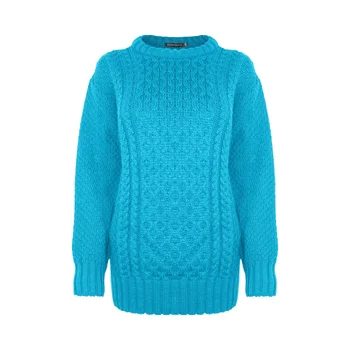 Women's Casual Aran Knit Long Sleeve Crew Neck Jumper Sweater Generation Fashion Winter Pullover Top with Front Logo Sizes 8-30
