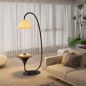 Modern Smart Wood Metal  Standing Floor Lamp  Bedroom Bedside Floor Lamp with Table
