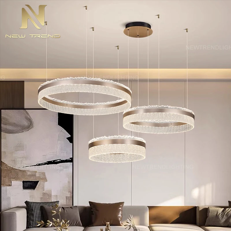 LC9855 New Product Indoor Decoration Pendant Light Living Dining Room Restaurant Crystal LED Ring Chandelier 