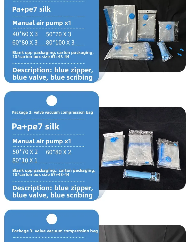 Long-Term Storage Vacuum Compression Bags Travel PA PE Storage Set with Pump for Bedroom Use Food and Bedding Cloth Material