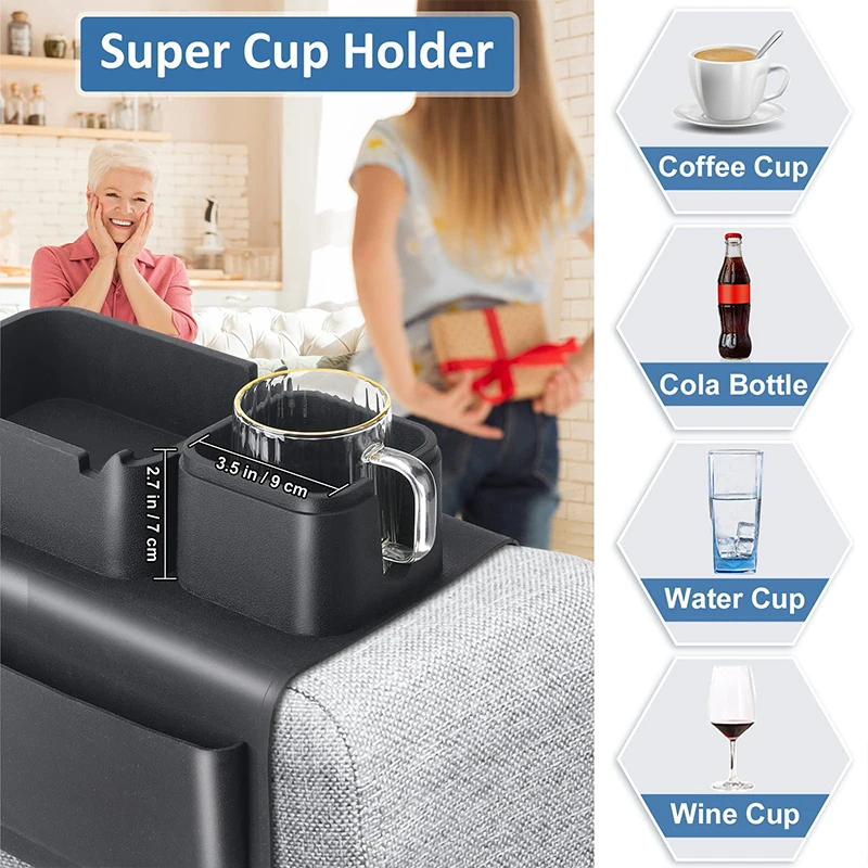 Couch Cup Holder Silicone Sofa Armrest Tray With Side Pockets Supercouch Caddy With Cup Holder