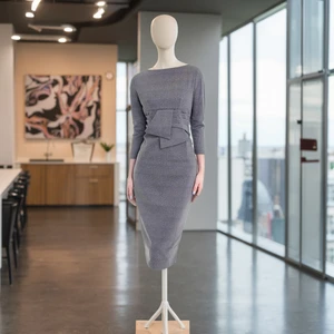 Women's Autumn Office Lady Midi Dress A-Line Silhouette Long Sleeve Square Neck Front Logo 100% Polyester Anti-Static for Career