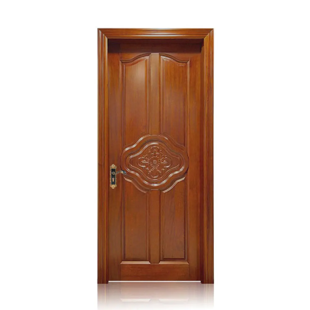 Modern Simple Design Solid Wood Panel Flower Carving Timber Door
