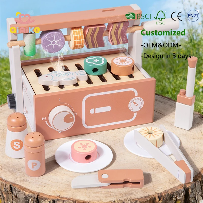 Holz-Spielzeug-Grill mit Simulationseffekt für Kinder, Spielhaus-Küche zum Rollenspiel für die frühkindliche Bildung und das frühe Lernen im Kindergartenalter