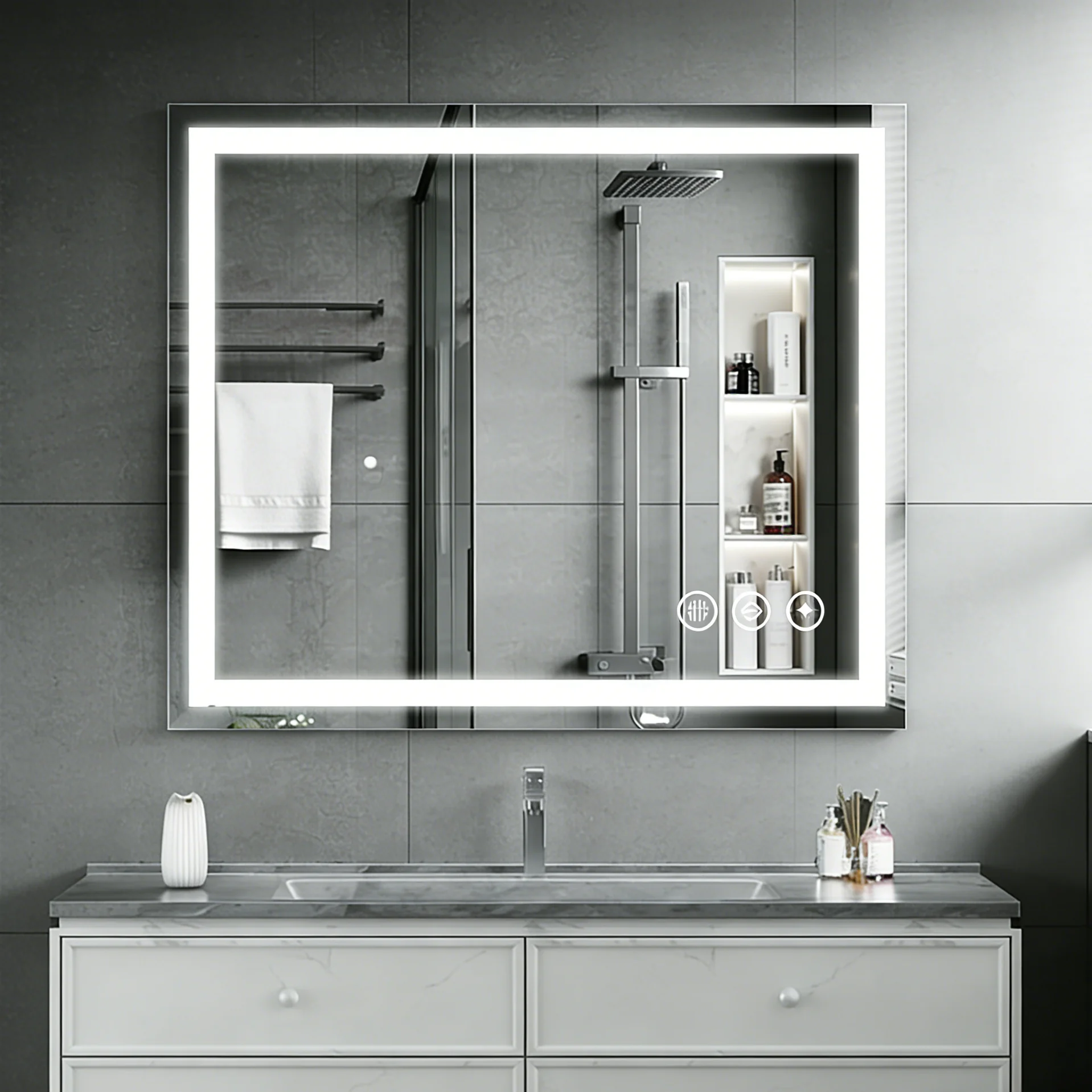 Modern Espejo Decorativos Rectangle Led Miroir Led Bathroom Smart Mirror LED Display Screen Mirror with Motion Sensor