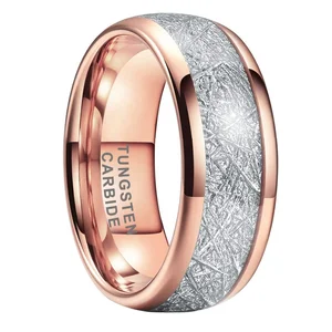 Coolstyle Jewelry 8mm Imitated Meteorite Inlay Fashion Engagement Wedding Band Rose Gold Tungsten Finger Ring for Men Women