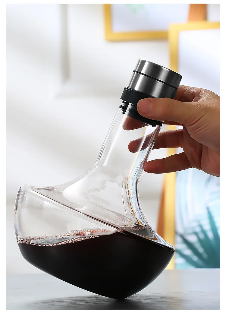 Décanteur Vin Rouge élégant Carafe à Décanter En Cristal Soufflé à La Main Sans Plomb Avec Poignée - 1800 Ml