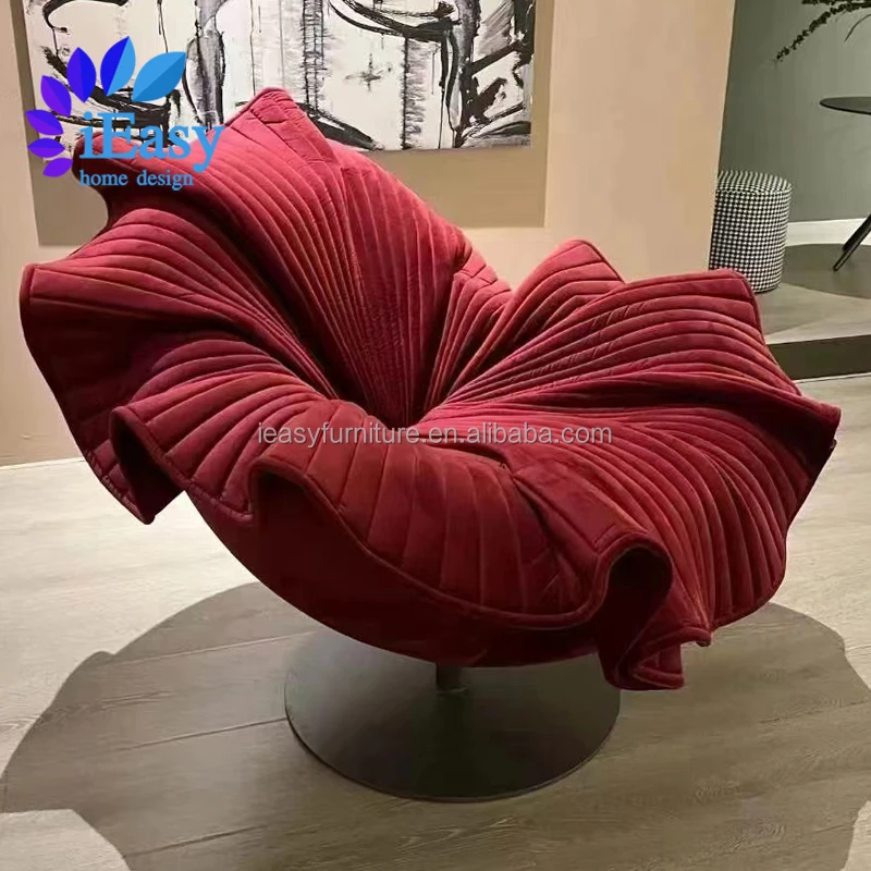 IEasy China Italian Creative Design Modern Velvet Flower Fabric Swivel Chair Petal Swivel Chair Velvet Fabric Petal Swivel Chair