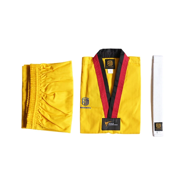 PUREGENERAL High Quality Customized Yellow V-Neck Poomsae Training Uniform ITF/WTF Compliant Martial Arts Attire Taekwondo Show