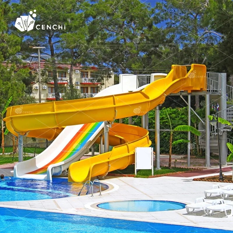 Cenchi Outdoor Pool Slide Commercial Hotel Resort Backyard Spiral  Fiberglass Water Park Slides for Sale