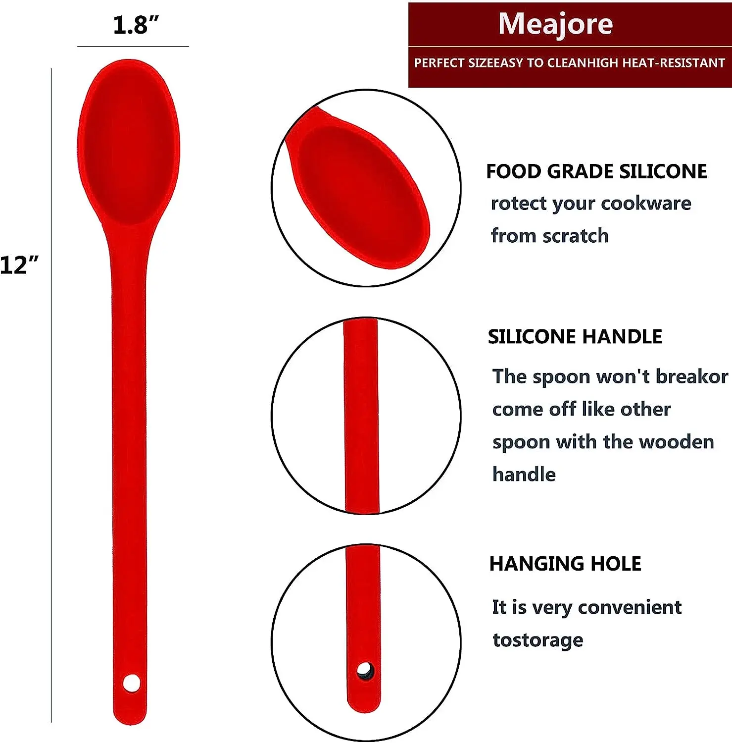 12 Inch Long Handle Spoon Nonstick Tea Mixing Spoons Silicone Stirring ...