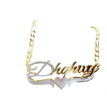 WinWinWin Custom any name jewelry 18K plated Two Tone Gold Personalized Double Plate 3D Name Necklace