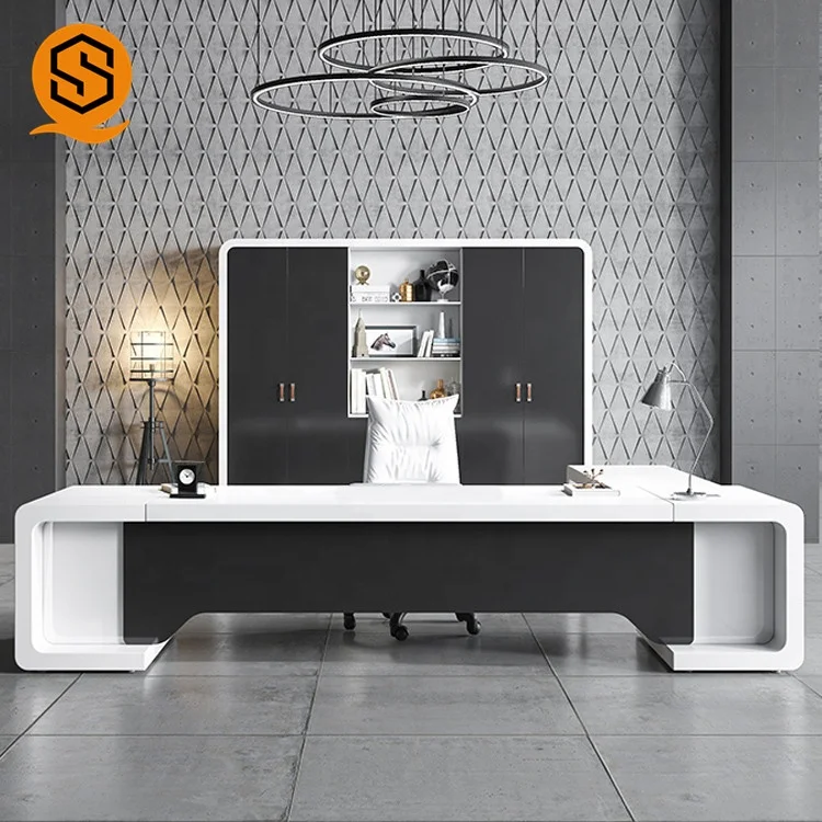 Factory Round Edge Designer Office Furniture Office Work Acrylic CEO White Reception Desk