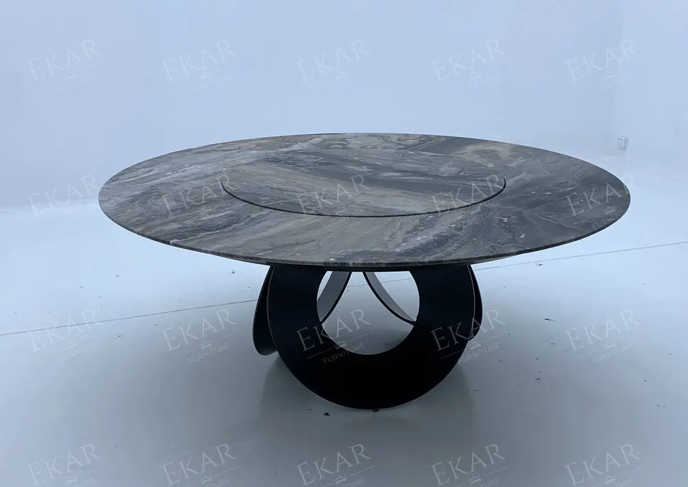 product antique classic walnut veneer parquet dining table with light luxury marble top extendable oval shape home bar restaurant entry186-69