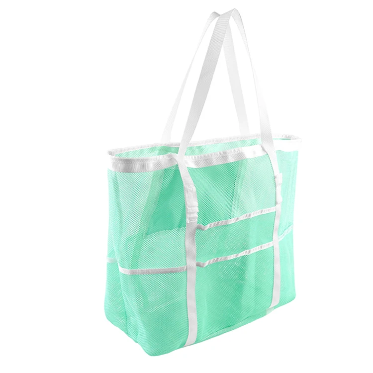 Multiple Lightweight Pockets High Quality Foldable Black Mesh Beach Bag Summer Swimming Beach Tote Bag for Vacation