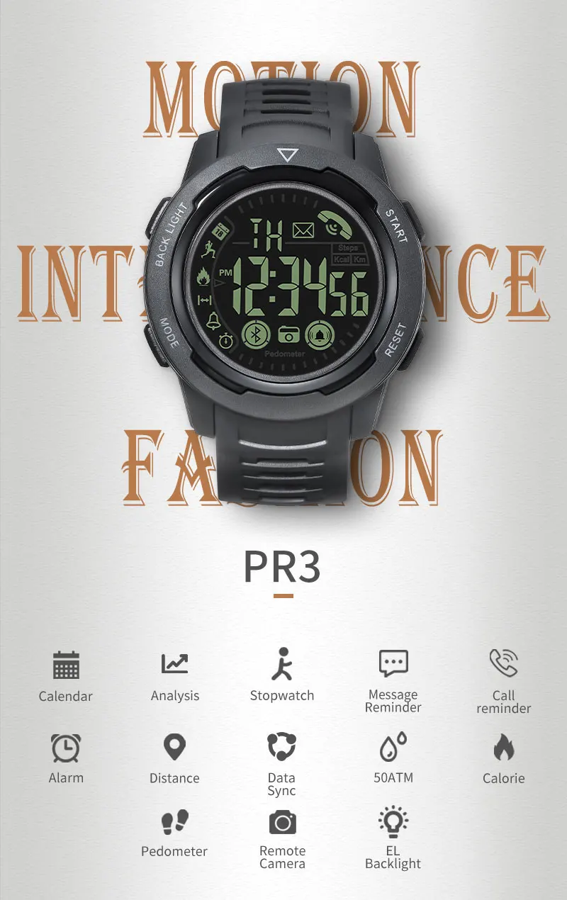 New Arrival Spovan PR3 Sport Plastic Smartwatch With Pedometer Call Message Reminder