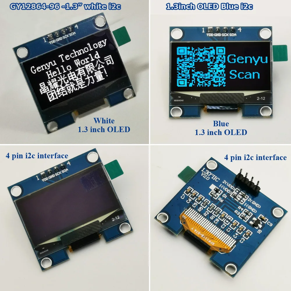 1.3inch I2c Oled Screen 4pin Pcb Iic 4 Wires Spi White Blue Monochrome ...