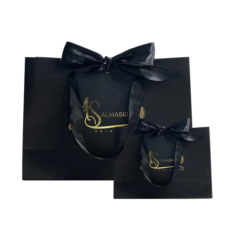 Custom Printed Paper Bags No Minimum Luxury Matt Black Gift Bags Eco