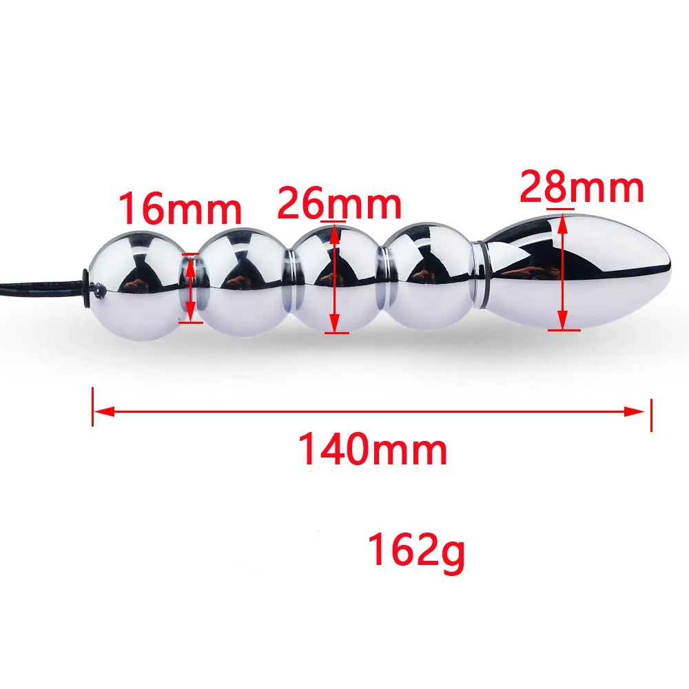 Bi-Polar Electro Shock Small to Huge Anal Beads Metal Prostate Electrical Stimulator G-Spot Toy Anal Butt Plug Sex Toy