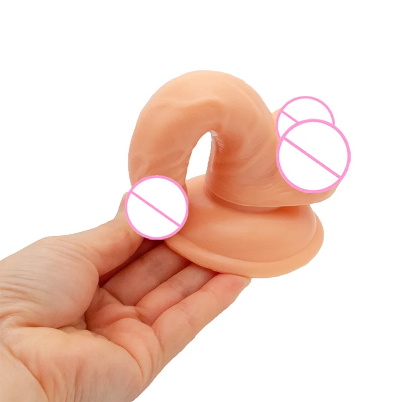 Mini Curved Ultra Small Soft Suction Cup Penis Vestibular Anal Plug Sex Tools Thrusting Dildo 5.2 Inch Insertable
