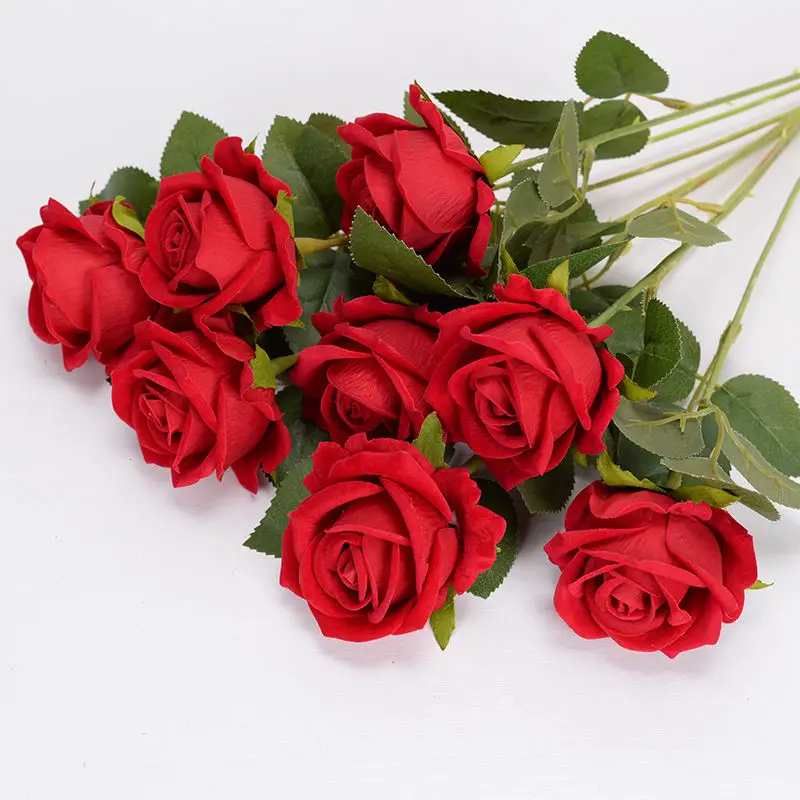 Fiori Artificiali Rosa Rossa Singola in Velluto per Decorazioni di Matrimoni, Casa e Feste