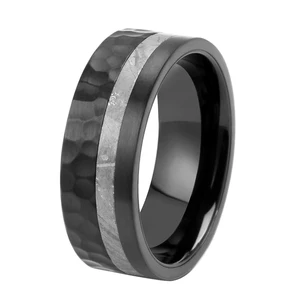 Tizti Jewelry Factory Sale  8mm Brushed Hammered Black Titanium Meteorite Men's Titanium Wedding Bands