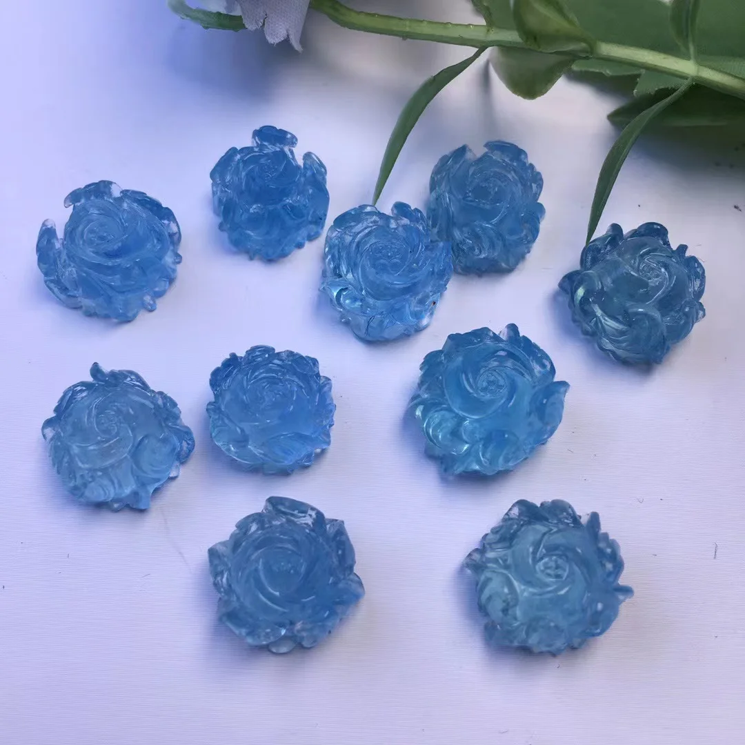 Натуральный высококачественный резной хрустальный цветок Аквамариновый кристалл резьба лотоса для