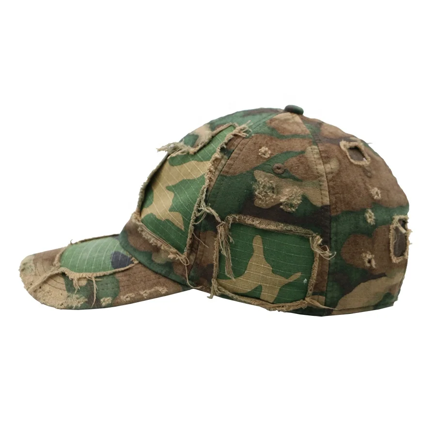 Design 6 Panel Camo Pattern Hat Unstructured Acid Washed Distressed Dad Caps Vintage Dad Hats