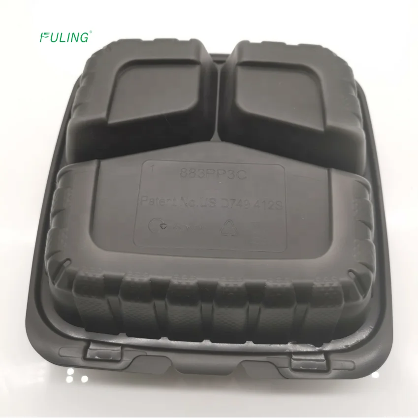 Factory Oem Restaurant Takeout Rectangular Plastic Tray Disposable Food Containers Clam Shell Food Black to Go Boxes