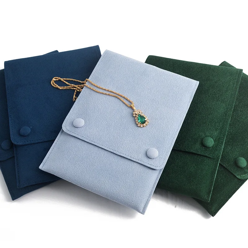 Factory Custom Logo Jewelry Pouch With Insert Blue Suede Velvet Button